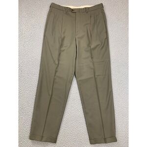 Faconnable Dress Pants Mens 36x31.5 Taupe Brown Pleated Wool Tailored Italy